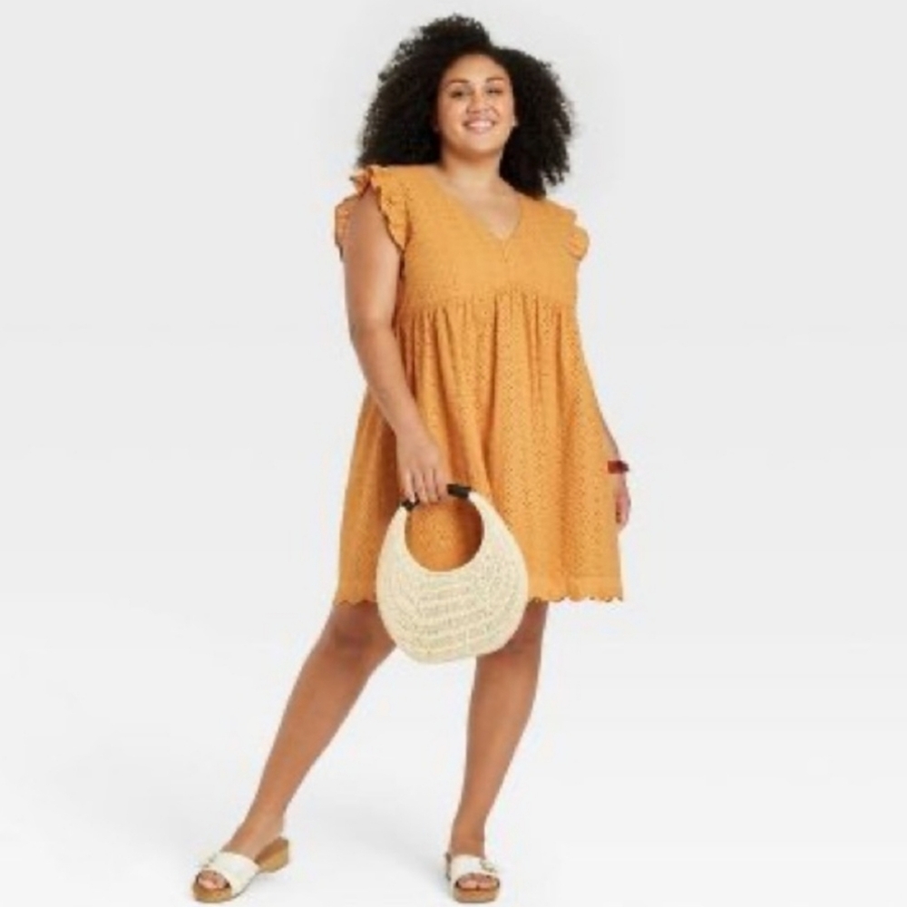 Final Price! Knox Rose Golden Yellow Sleeveless Breezy Cotton Eyelet Dress Sz XL - Picture 1 of 6